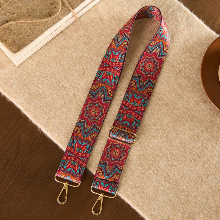 Sacs à main bohèmes rouges à motif géométrique Mandara avec Buddha Stones , bandoulière ajustable, bretelles de rechange pour sac à main - Mandara rouge 76-136 cm x 5 cm - image 0