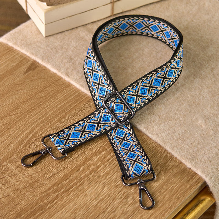 Sacs à main bandoulière géométriques à rayures losanges et diamants, style bohème, avec Buddha Stones et bretelles réglables de rechange. - Bleu - 75-145 cm * 3,8 cm - image 0