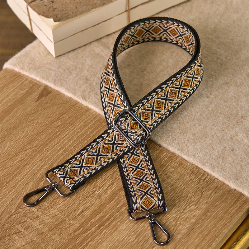 Sacs à main bandoulière géométriques à rayures losanges et diamants, style bohème, avec Buddha Stones et bretelles réglables de rechange. - Brun - 75-145 cm * 3,8 cm - image 2