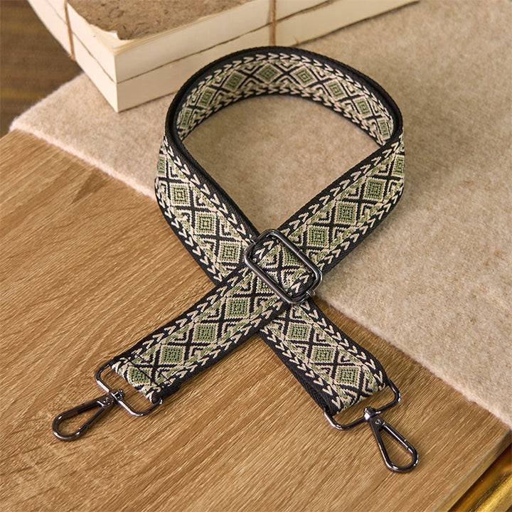 Sacs à main bandoulière géométriques à rayures losanges et diamants, style bohème, avec Buddha Stones et bretelles réglables de rechange. - Vert clair - 75-145 cm * 3,8 cm - image 6