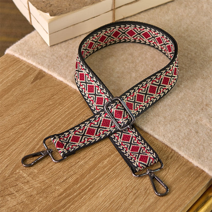 Sacs à main bandoulière géométriques à rayures losanges et diamants, style bohème, avec Buddha Stones et bretelles réglables de rechange. - Rouge - 75-145 cm * 3,8 cm - image 4