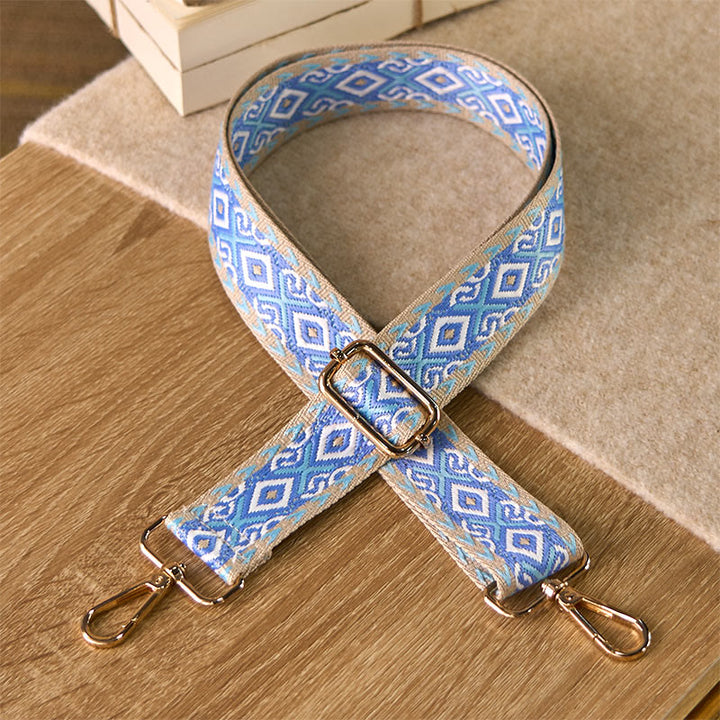 Sacs à main bandoulière réglables à motif losanges, rayures quadrilatérales et géométriques jacquard, Buddha Stones, avec bandoulière de rechange. - Bleu - 75-145 cm * 3,8 cm - image 0