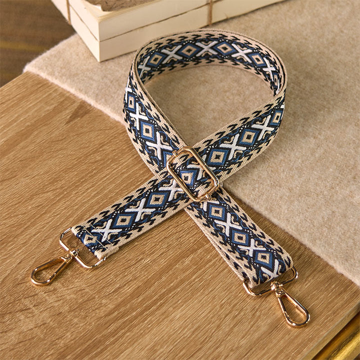 Sacs à main bandoulière réglables à rayures losanges géométriques jacquard style bohème avec Buddha Stones et bandoulière de rechange - Bleu foncé - 75-145 cm * 3,8 cm - image 0