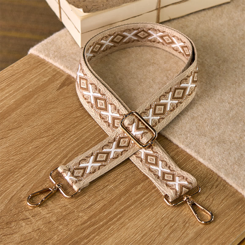 Sacs à main bandoulière réglables à rayures losanges géométriques jacquard style bohème avec Buddha Stones et bandoulière de rechange - Brun - 75-145 cm * 3,8 cm - image 7