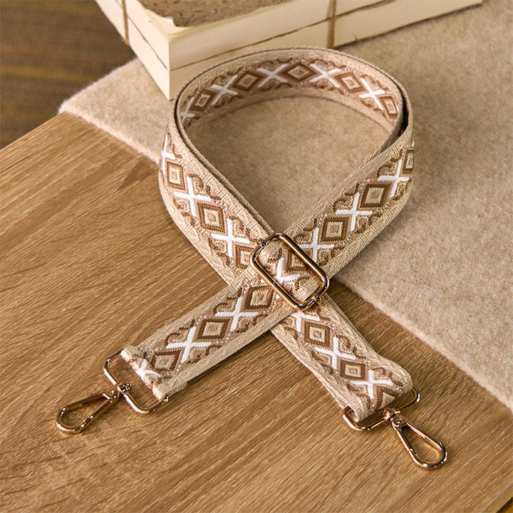 Sacs à main bandoulière réglables à rayures losanges géométriques jacquard style bohème avec Buddha Stones et bandoulière de rechange - Brun - 75-145 cm * 3,8 cm - image 7