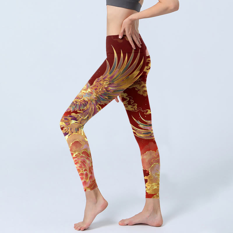 Leggings de sport pour femmes, imprimé motif phénix, pivoine et nuage, avec Buddha Stones - image 2