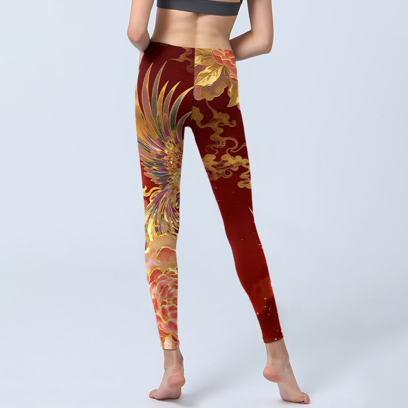 Leggings de sport pour femmes, imprimé motif phénix, pivoine et nuage, avec Buddha Stones - image 6
