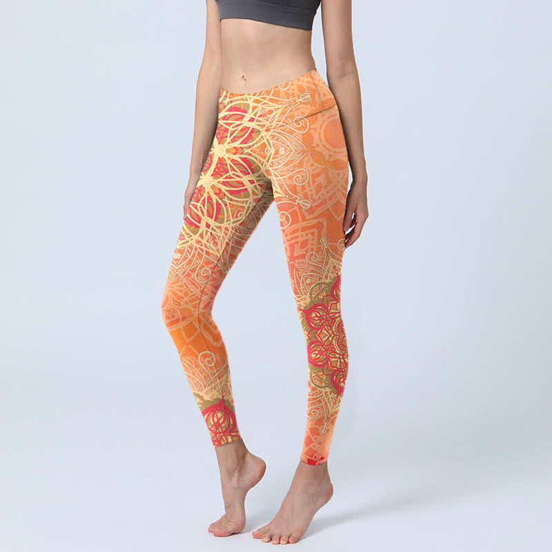 Leggings de sport pour femmes avec imprimé géométrique symétrique de Buddha Stones - Orange - US18，UK/AU22，EU50 (4XL) - image 0