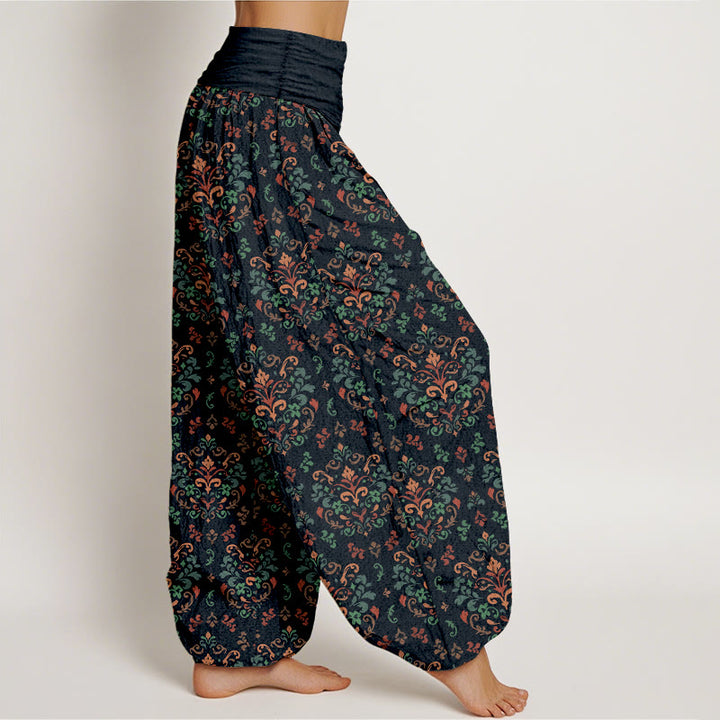 Pantalon harem femme en pur coton à taille élastique, motif floral symétrique rétro Buddha Stones - image 2