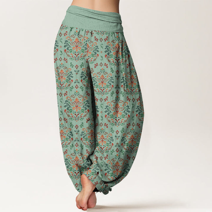 Pantalon harem femme en pur coton à taille élastique, motif floral symétrique rétro Buddha Stones - image 6