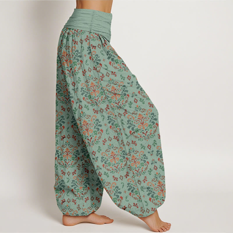 Pantalon harem femme en pur coton à taille élastique, motif floral symétrique rétro Buddha Stones - image 7