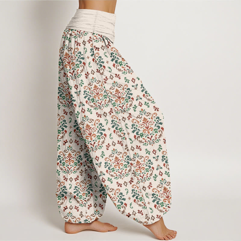 Pantalon harem femme en pur coton à taille élastique, motif floral symétrique rétro Buddha Stones - image 10