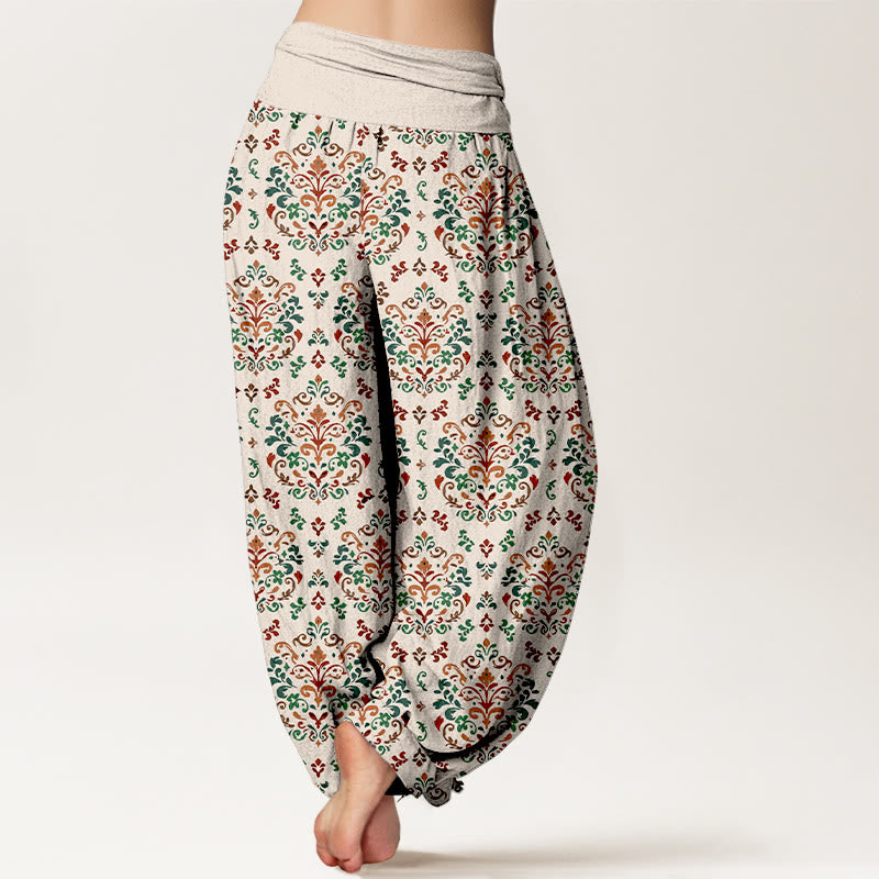 Pantalon harem femme en pur coton à taille élastique, motif floral symétrique rétro Buddha Stones - image 9