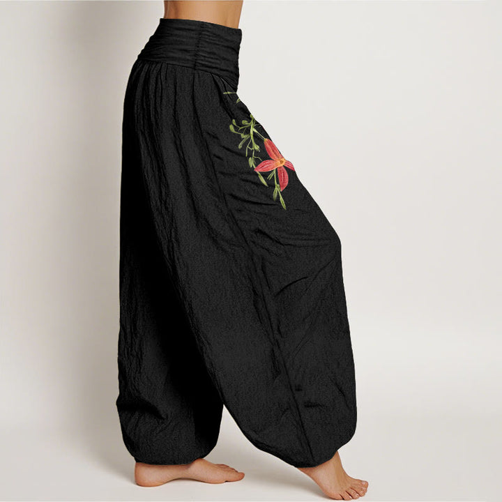 Pantalon harem pour femme en pur coton à taille élastique, orné de lys à cinq pétales et de Buddha Stones , aux couleurs vives. - image 7