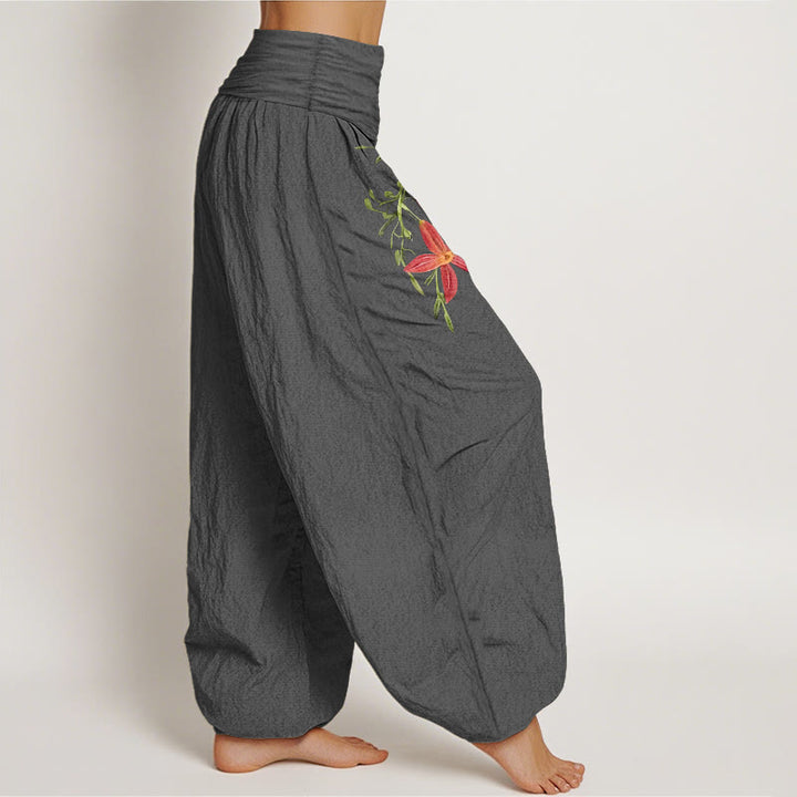Pantalon harem pour femme en pur coton à taille élastique, orné de lys à cinq pétales et de Buddha Stones , aux couleurs vives. - image 13
