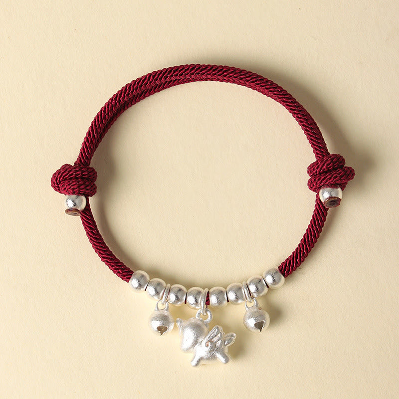 Bracelet ajustable en Buddha Stones, année du Cheval, avec plusieurs styles de chevaux et corde porte-bonheur. - Cheval ailé d'argent Corde rouge - image 15