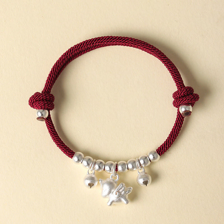 Bracelet ajustable en Buddha Stones, année du Cheval, avec plusieurs styles de chevaux et corde porte-bonheur. - Cheval ailé d'argent Corde rouge - image 15