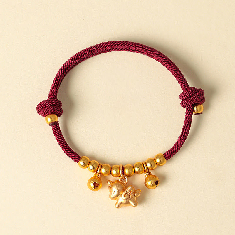 Bracelet ajustable en Buddha Stones, année du Cheval, avec plusieurs styles de chevaux et corde porte-bonheur. - Cheval ailé d'or Corde rouge - image 11