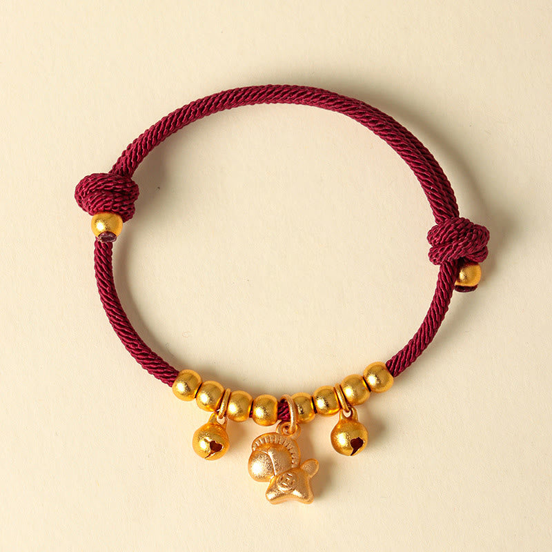 Bracelet ajustable en Buddha Stones, année du Cheval, avec plusieurs styles de chevaux et corde porte-bonheur. - Cheval d'or Corde rouge - image 1