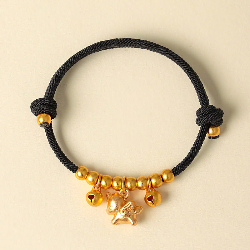 Bracelet ajustable en Buddha Stones, année du Cheval, avec plusieurs styles de chevaux et corde porte-bonheur. - Cheval ailé d'or Corde noire - image 13
