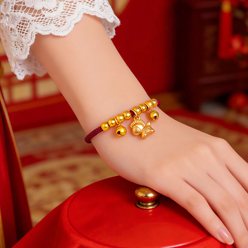 Bracelet ajustable en Buddha Stones, année du Cheval, avec plusieurs styles de chevaux et corde porte-bonheur. - image 2