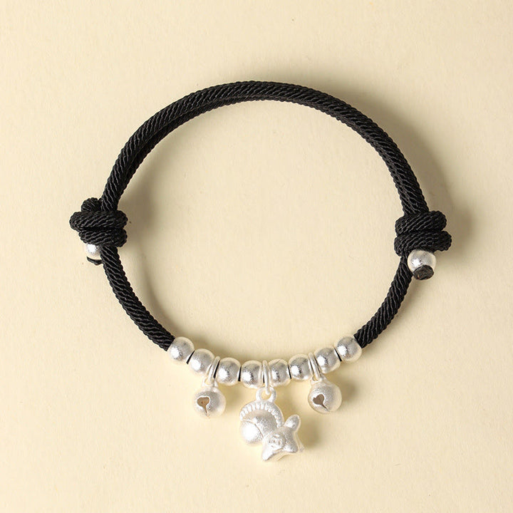 Bracelet ajustable en Buddha Stones, année du Cheval, avec plusieurs styles de chevaux et corde porte-bonheur. - Cheval d'argent Corde noire - image 10