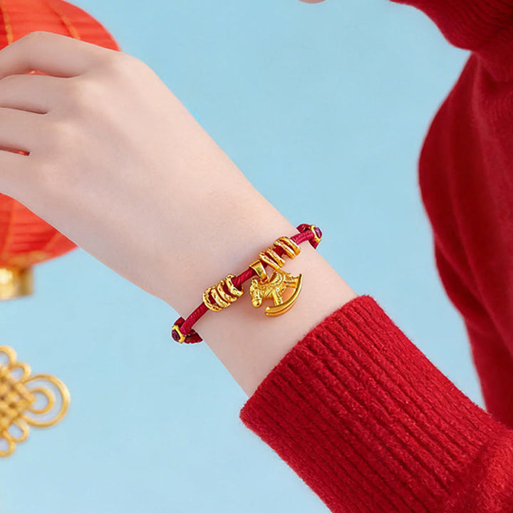 Buddha Stones Année du Cheval Bracelet de Foi en Corde avec Breloque Cercle Cheval Simple - image 11