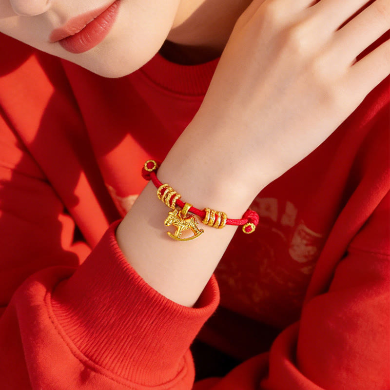 Buddha Stones Année du Cheval Bracelet de Foi en Corde avec Breloque Cercle Cheval Simple - image 3