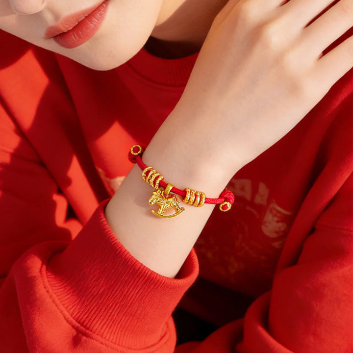 Buddha Stones Année du Cheval Bracelet de Foi en Corde avec Breloque Cercle Cheval Simple - image 3