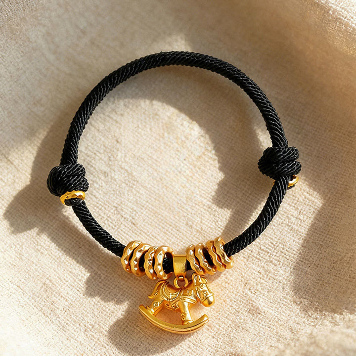 Buddha Stones Année du Cheval Bracelet de Foi en Corde avec Breloque Cercle Cheval Simple - image 13