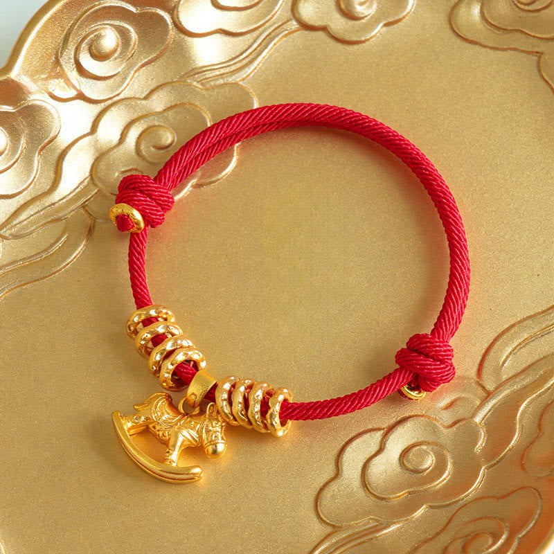 Buddha Stones Année du Cheval Bracelet de Foi en Corde avec Breloque Cercle Cheval Simple - image 0