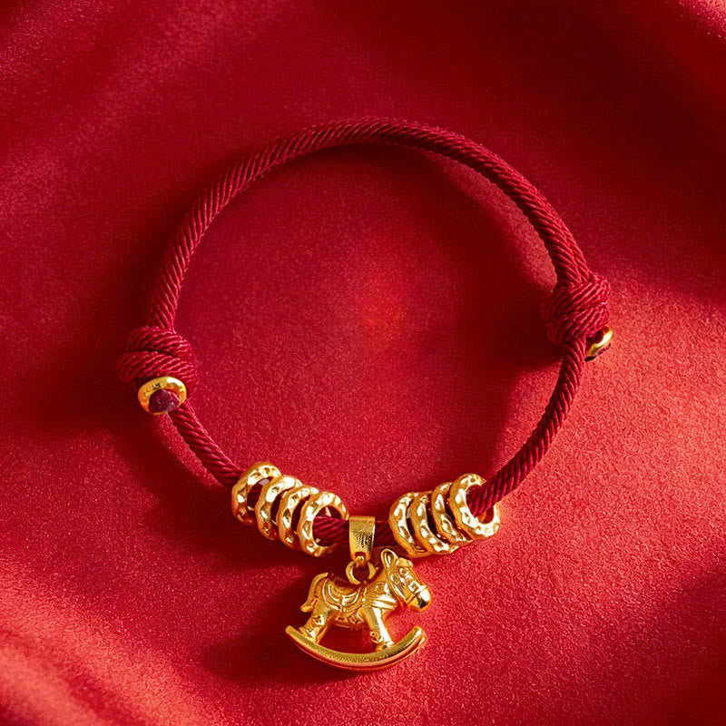 Buddha Stones Année du Cheval Bracelet de Foi en Corde avec Breloque Cercle Cheval Simple - image 10