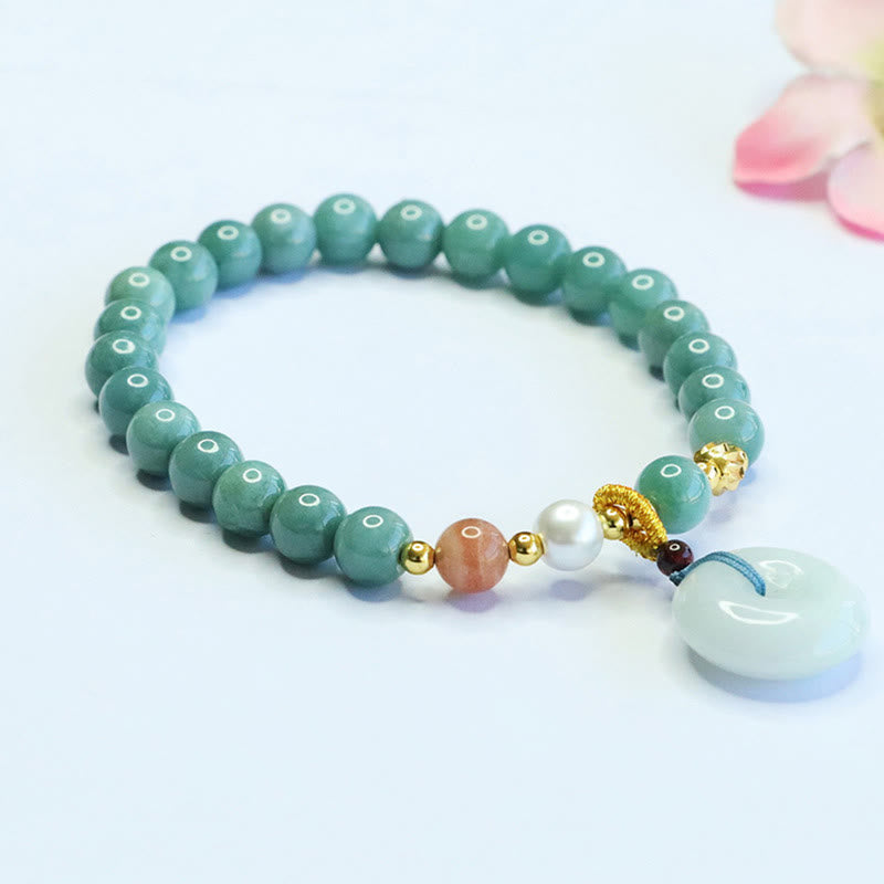 Bracelet porte-bonheur en jade rond avec boucle de la paix et Buddha Stones - image 2