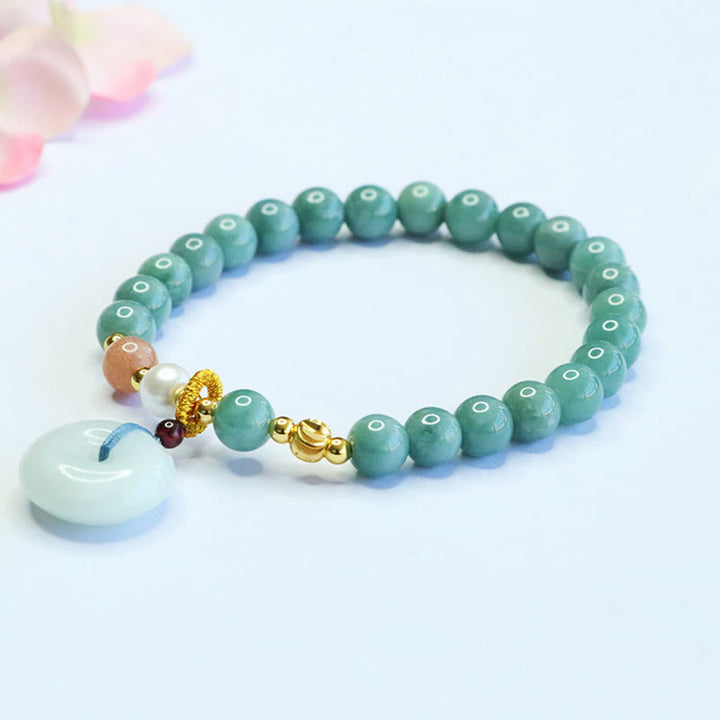 Bracelet porte-bonheur en jade rond avec boucle de la paix et Buddha Stones - image 1
