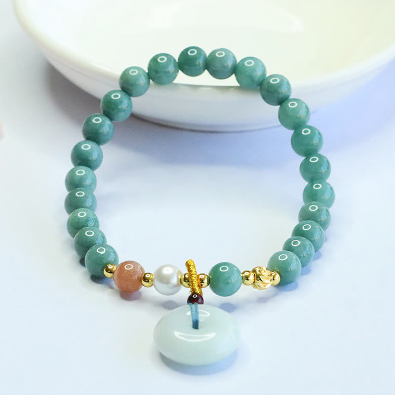 Bracelet porte-bonheur en jade rond avec boucle de la paix et Buddha Stones - image 5