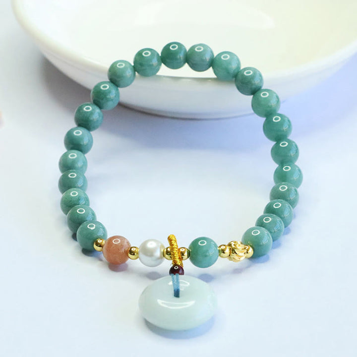 Bracelet porte-bonheur en jade rond avec boucle de la paix et Buddha Stones - image 5
