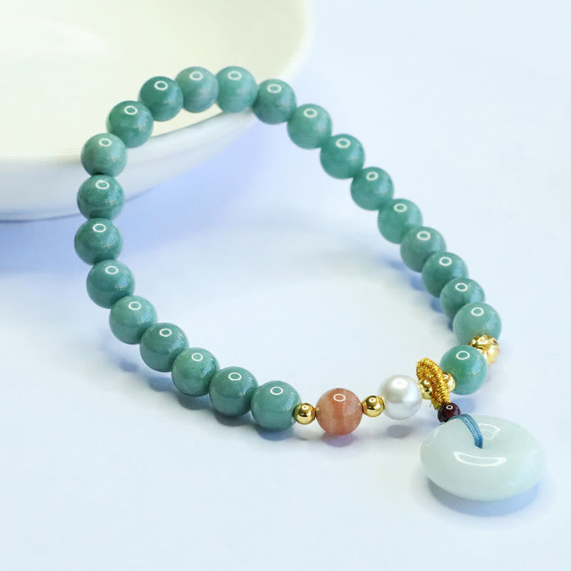 Bracelet porte-bonheur en jade rond avec boucle de la paix et Buddha Stones - image 4