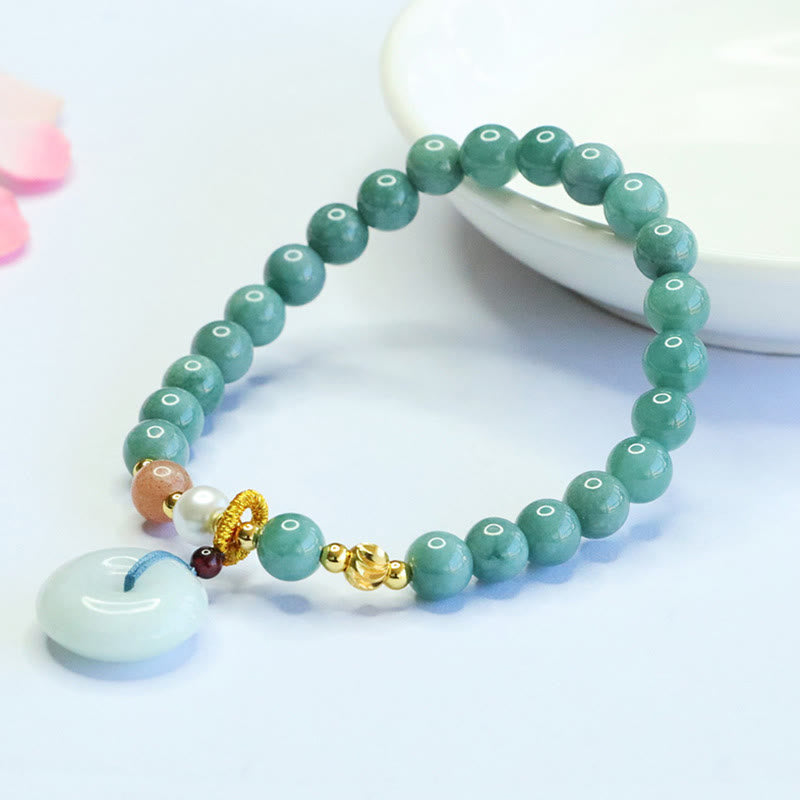 Bracelet porte-bonheur en jade rond avec boucle de la paix et Buddha Stones - image 3