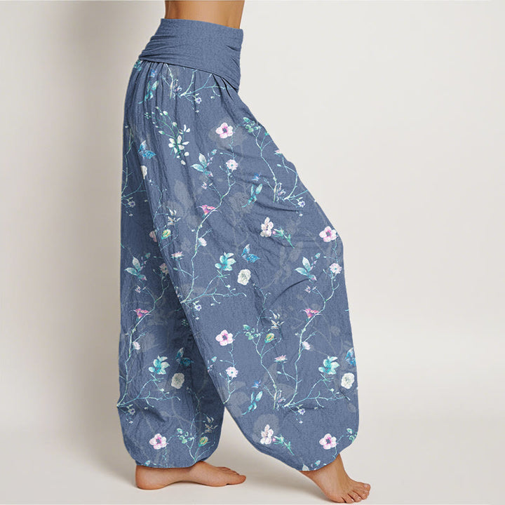 Pantalon harem femme en pur coton à taille élastique, motif rétro de Buddha Stones, fleurs, feuilles et branches - image 7