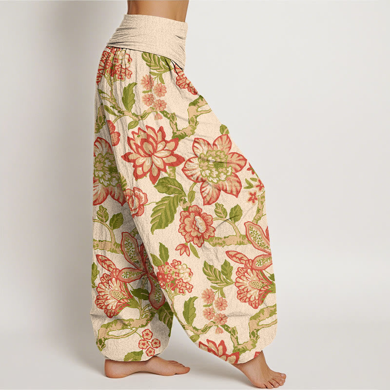 Pantalon harem pour femme en pur coton, taille élastique, motif fleurs, feuilles et branches, couleurs vives , Buddha Stones - image 2