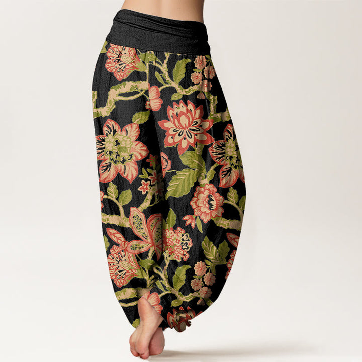 Pantalon harem pour femme en pur coton, taille élastique, motif fleurs, feuilles et branches, couleurs vives , Buddha Stones - image 6