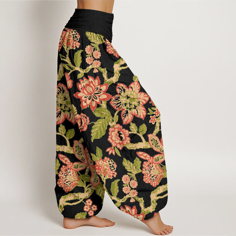 Pantalon harem pour femme en pur coton, taille élastique, motif fleurs, feuilles et branches, couleurs vives , Buddha Stones - image 7