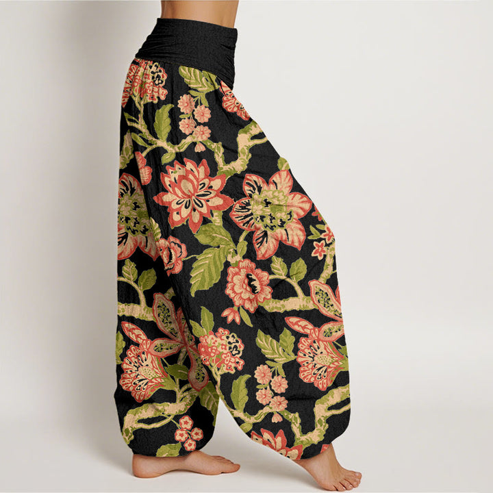 Pantalon harem pour femme en pur coton, taille élastique, motif fleurs, feuilles et branches, couleurs vives , Buddha Stones - image 7