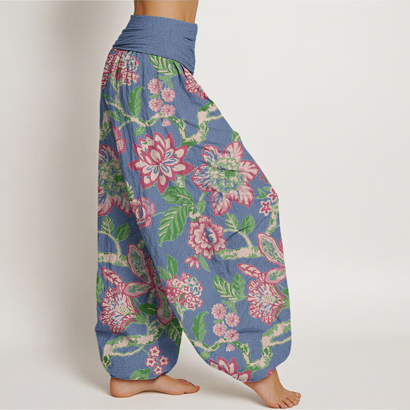 Pantalon harem pour femme en pur coton, taille élastique, motif fleurs, feuilles et branches, couleurs vives , Buddha Stones - image 10