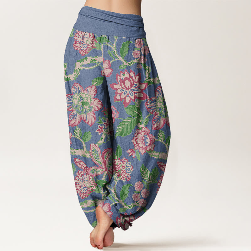 Pantalon harem pour femme en pur coton, taille élastique, motif fleurs, feuilles et branches, couleurs vives , Buddha Stones - image 9