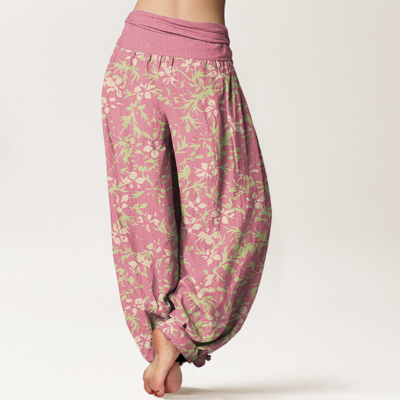 Pantalon harem à taille élastique pour femme, en pur coton, motif abstrait de fleurs et de feuilles, Buddha Stones - image 6