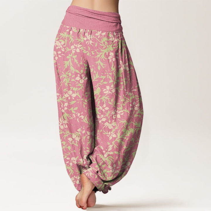 Pantalon harem à taille élastique pour femme, en pur coton, motif abstrait de fleurs et de feuilles, Buddha Stones - image 6