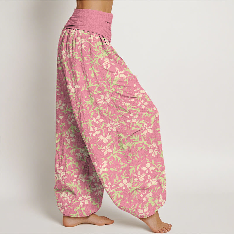 Pantalon harem à taille élastique pour femme, en pur coton, motif abstrait de fleurs et de feuilles, Buddha Stones - image 7