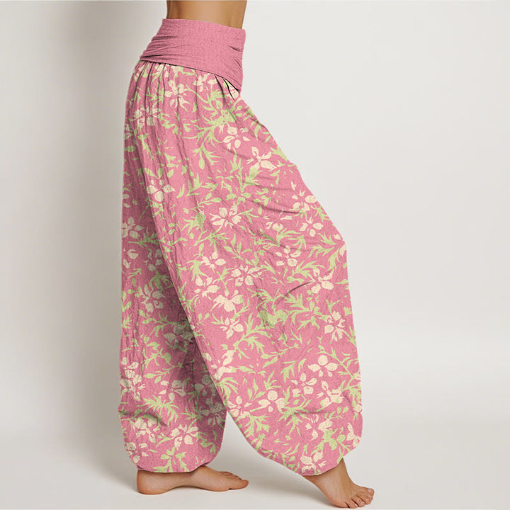 Pantalon harem à taille élastique pour femme, en pur coton, motif abstrait de fleurs et de feuilles, Buddha Stones - image 7