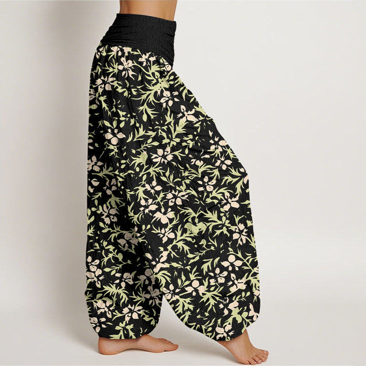 Pantalon harem à taille élastique pour femme, en pur coton, motif abstrait de fleurs et de feuilles, Buddha Stones - image 10